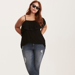 NWOT Torrid Black Gauze Ruffled One Shoulder Top